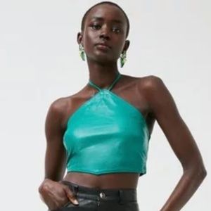 🏷🔖 Cropped 100% Leather Halterneck Top